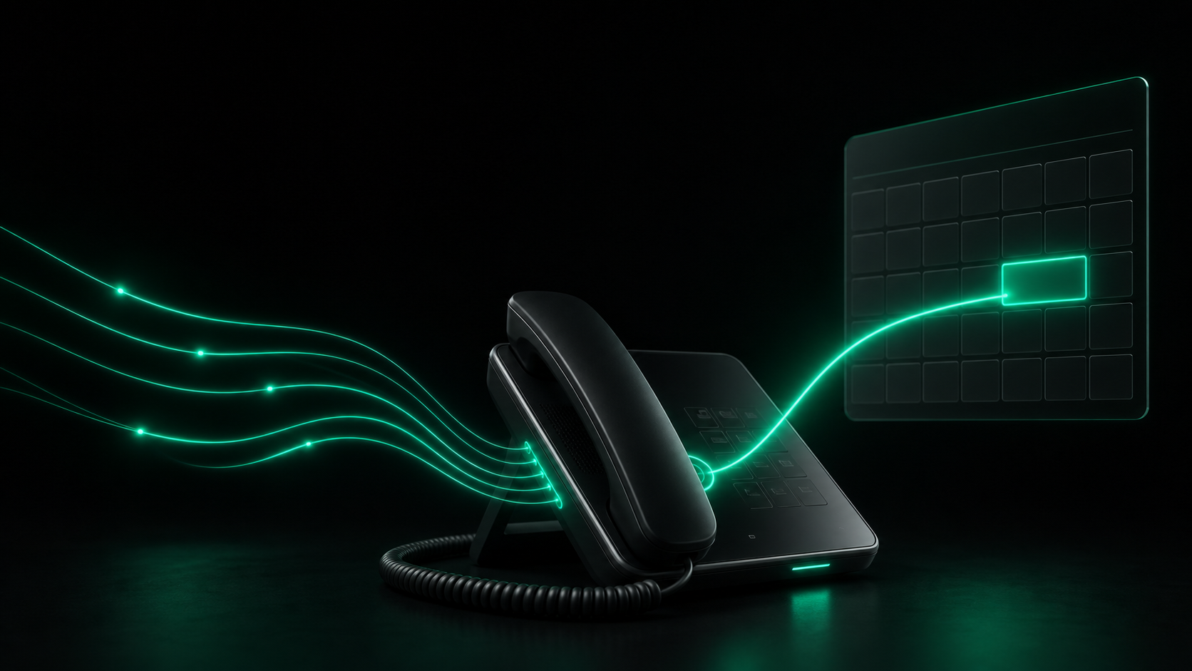 An AI receptionist catching every incoming call and booking it straight onto a glowing calendar — never a missed call