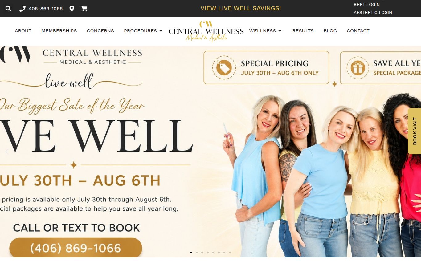 Central Wellness med spa website