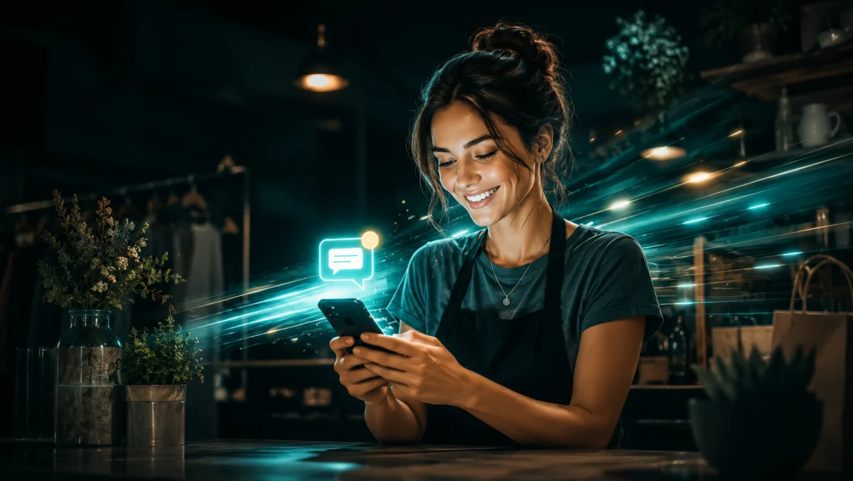 A business owner answering a new customer lead on their phone within minutes