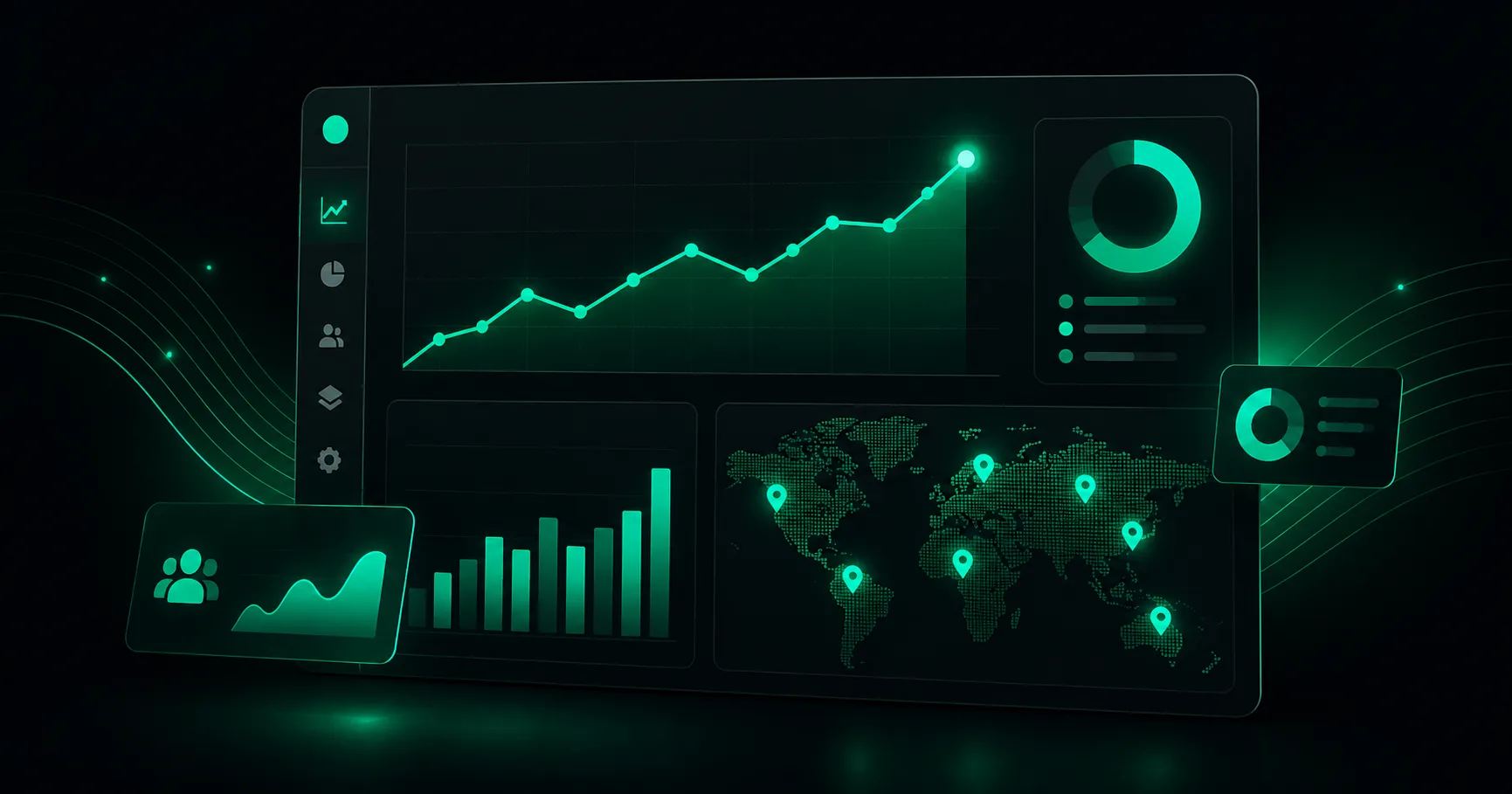 Website traffic analytics dashboard showing visitor charts and traffic sources