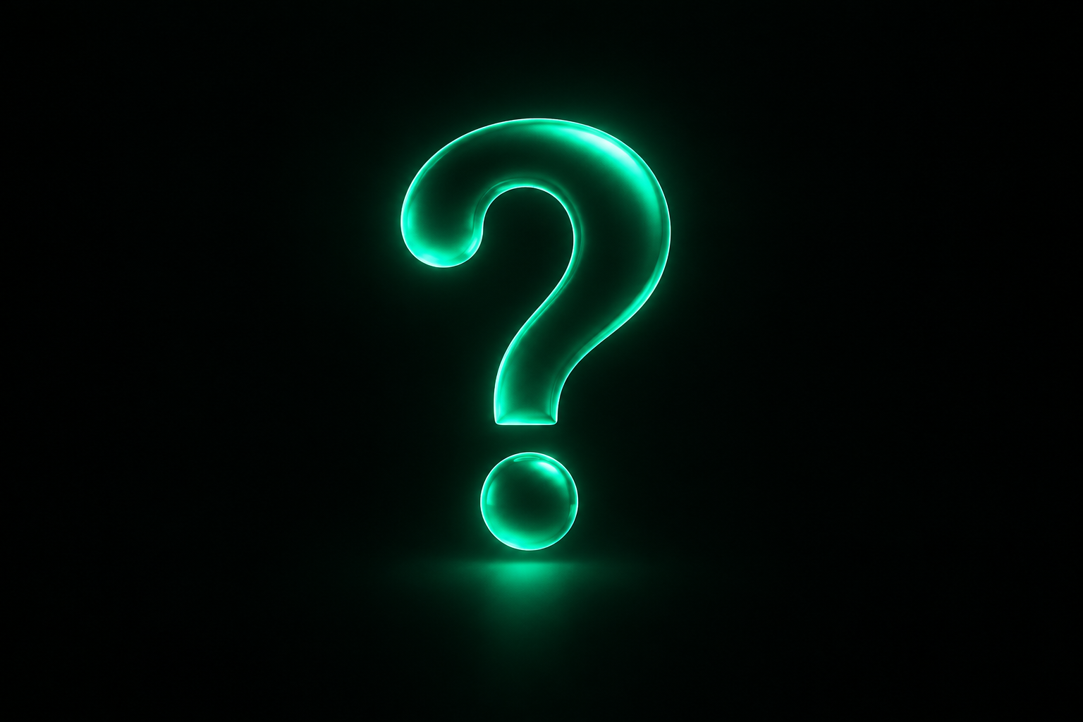 A dark doorway at night where a figure stands half-lit by a single glowing teal question mark hovering over them, the house behind dim and uncertain