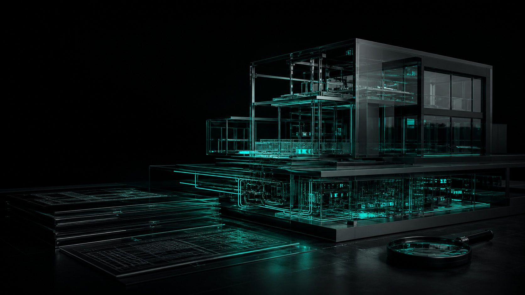 A dark cinematic metaphor for what you're actually paying for in a website build, lit only in teal