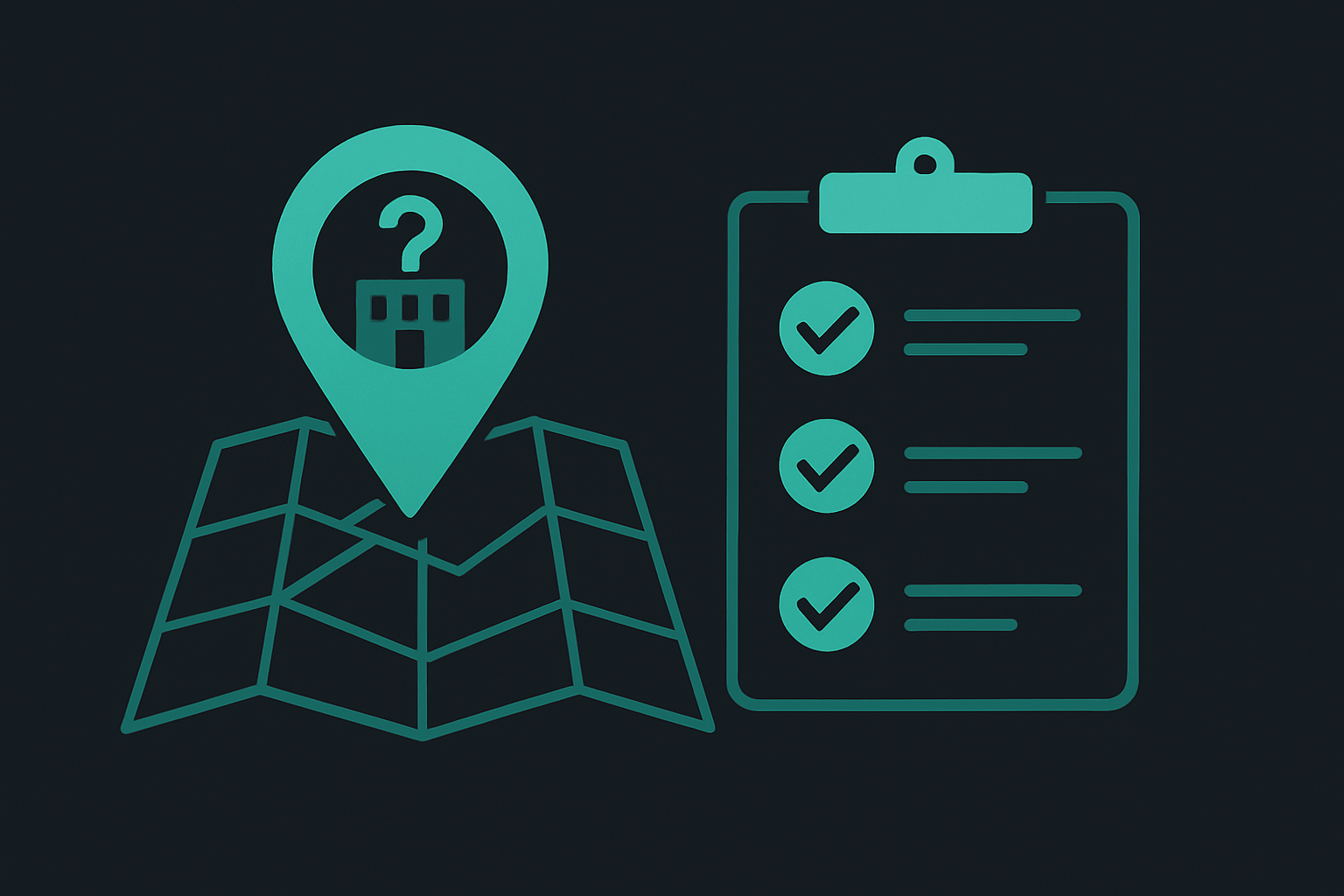 Business location pin with diagnostic checklist illustration